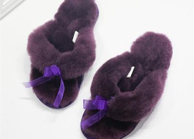China Household Soft Wool Fluffy Flip Flops , Lambs Wool Lined Slippers With 10mm Flat EVA for sale