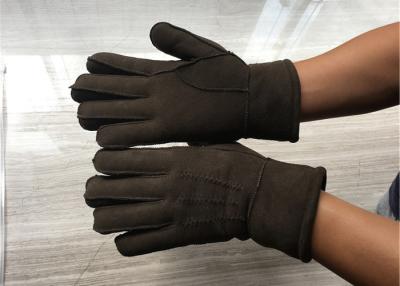 China Handsewn Sueded Lamb Shearling Gloves , Black Mens Winter Mittens for sale