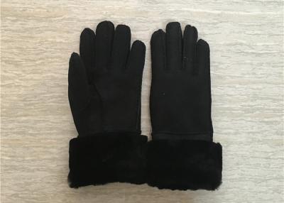 China Women Shearling Warmest Sheepskin Gloves , 100% Hand Sewing Lambswool Lining Cuff for sale
