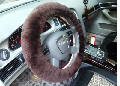 China Autumn / Winter Beige Sheepskin Steering Wheel Cover With Australia Wool for sale