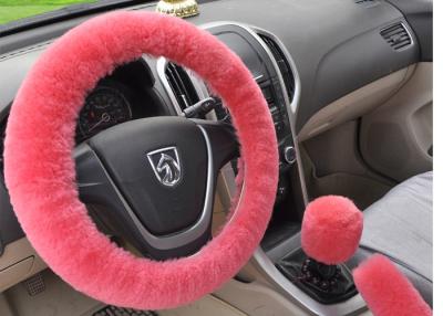 China Natural / Dyed Color Sheepskin Steering Wheel Cover With Diameter 38cm for sale