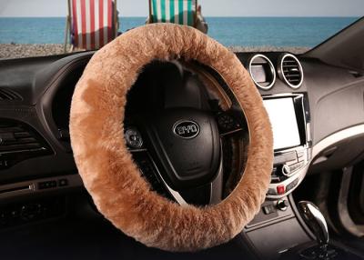 China Brown Super Fuzzy Steering Wheel Cover , Real Soft Fur Car Accessories Wheel Covers  for sale