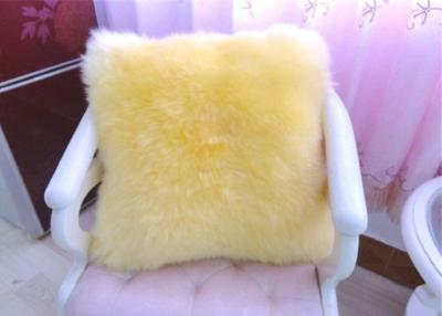China Yellow Sheepskin Floor Cushion With Zipper , Lambswool Seat Soft Fuzzy Pillows  for sale