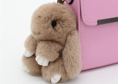 China Brown Plush Rabbit Fur Keychain 15 Cm Handmade Lightweight For Handbag for sale