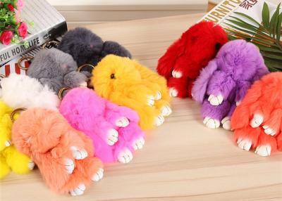 China Colorful Real Fur Bunny Keychain In Stock , Furry Animal Keychain For Charm Bag for sale