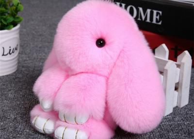 China Smooth Fluffy fur Handbag Charm 15-20cm , Dyed Colors Rabbit fur keychain for sale