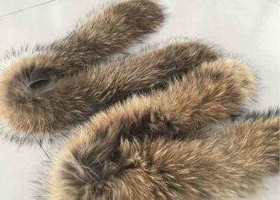 China Brown Real Raccoon Fur Collar Trim Anti Shrink Warm For Women Winter Coat for sale
