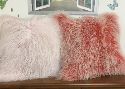 China Living Room 16 Inch Mongolian Fur Pillow Long Curly Hair With Micro Suede Lining for sale