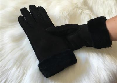 Κίνα Sheepskin προσώπου χειμερινών γαντιών προβιών γυναικείου μαύρο Shearling διπλό γάντι δέρματος προς πώληση