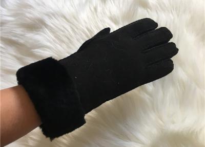 Chine Le visage cousu main de double de peau de mouton Main-a piqué les gants noirs de Leahter de Shearling de gant à vendre