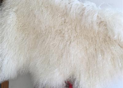China Haar des Schaffells weiße gelockte Pelzwolldecke 100% der natürlichen langen mongolischen Lammfell-Creme zu verkaufen