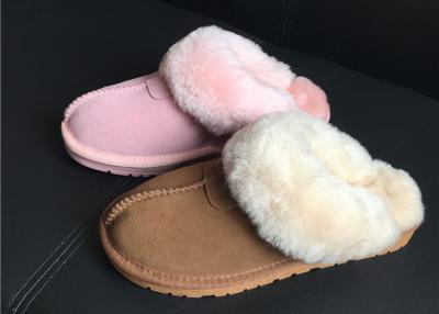 Chine Pantoufle 100% unique molle de cuir de suède d'EVA de châtaigne de chaussures de dames de pantoufles de peau de mouton à vendre