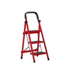 China Lightweight 3 Steps Aluminium Ladder Foldable Carbon Steel Red for sale