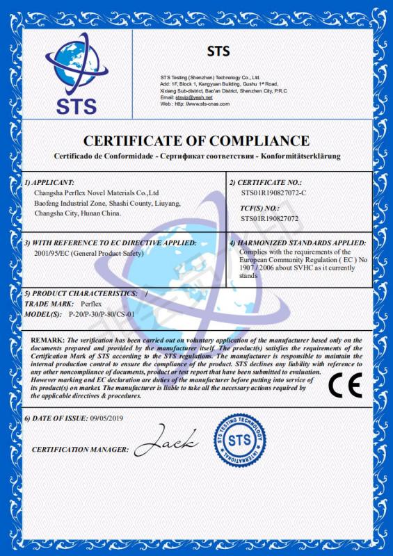CE Certificate of Compliance - CHANGSHA PERFLEX NOVEL MATERIALS CO.,LTD
