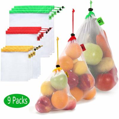 China RoHS Eco Drawstring Vegetable Bags , SGS Washable Mesh Reusable Grocery Bags for sale
