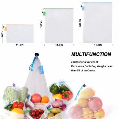 China SEDEX 4P SA8000 Nylon Mesh Drawstring Bags Reusable 25cm For Grocery Shopping for sale