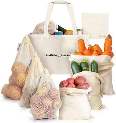 China ISO9000 SGS Organic Cotton Drawstring Bags Reusable Mesh Produce Bags 40cm for sale