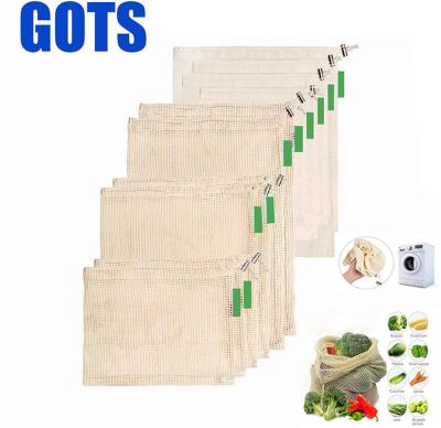 China RPET Organic Cotton Reusable Produce Mesh Bag GOTS Eco Friendly Net Shopping Produce Bags for sale