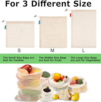 China BSCI GOTS Organic Cotton Drawstring Bags Mesh SMETA For Fruit Vegetable for sale