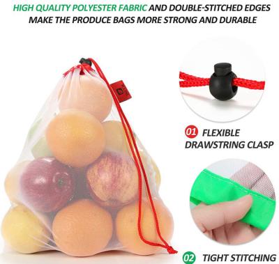 China GOTS Compostable Nylon Mesh Drawstring Bags , SGS Reusable Vegetable Storage Bags for sale