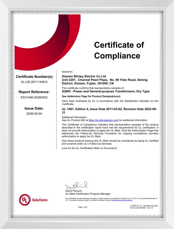 UL certificate - Xiamen Winley Electric Co.,Ltd