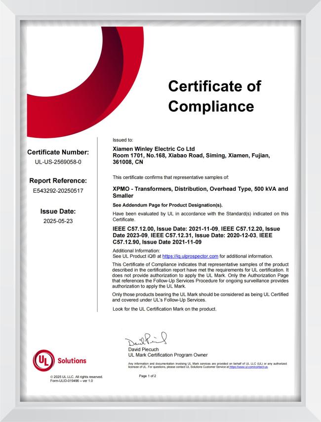 25Kva Single Phase Pole Mounted Distribution Transformer Oil-immersed 7.2KV To 120V UL/cUL Listed 3