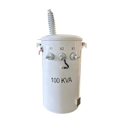 Chine 100 KVA Transformateur à pôle d'alimentation à phase unique de type huile à double enroulement de 34,5 KV à 120 V à vendre