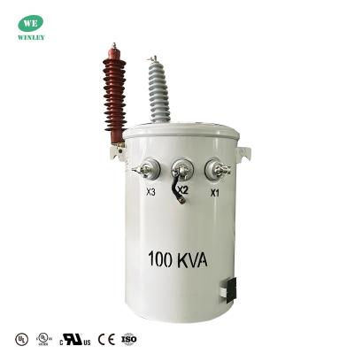 China Transformador de Distribuição Aéreo Montado em Poste de 100KVA Monofásico Imerso em Óleo 13800V Para 120V à venda