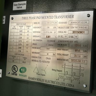 中国 UL規格 150Kva 三相パッドマウント変圧器 12870V から 208V ラジアル供給 ASNI IEEE規格 販売のため