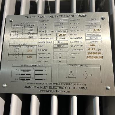 China 2000Kva Driefasige Elektrische Stroomverdelingstransformator Oliegekoeld 11kV 415V AS60076 Standaard Te koop