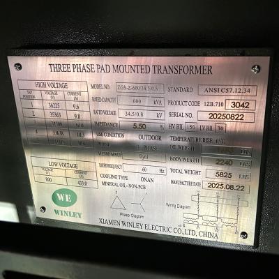 China UL 600Kva 3-Phasen-Pad-montierte Transformator mit Ölversorgung von 34,5 KV bis 480 V effizienter Stromverteiltransformator zu verkaufen