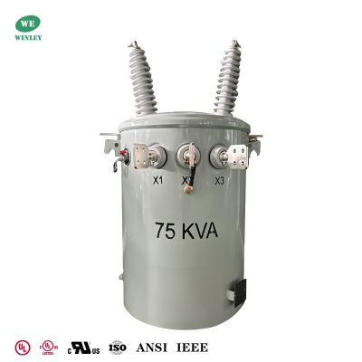 China 75Kva Single Phase Pole Mounted Transformer Overhead Distribution  Dual Windings 34500V to 120/240V UL/cUL Listed for sale