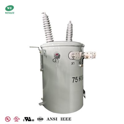 China 75Kva Single Phase Pole Mounted Transformer Overhead Distribution  Dual Windings 34500V to 120/240V UL/cUL Listed for sale