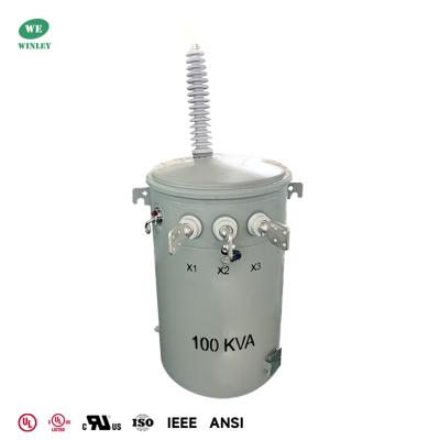 中国 100kVA シングルフェーズ・ポール・マウントトランスフォーマー 34500Y/19920V~120/240V ANSI/IEEE標準上部配送トランスフォーマー 販売のため