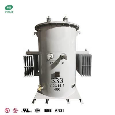 중국 333kVA 단일 단계 전구 장착 분배 트랜스포머 14.4kV/7.2kV 480V로 이중 원전 전압 판매용