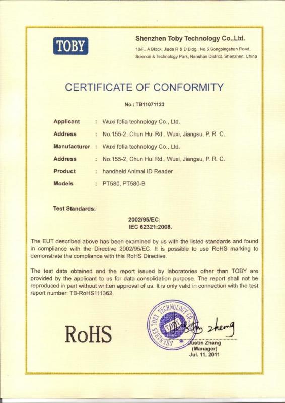 RoHS - Wuxi Fofia Technology Co., Ltd