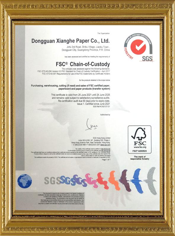 FSC - Dongguan Xianghe Paper Co., Ltd