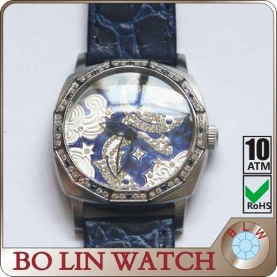 China Relógio de pulso do diamante do cidadão da constelação dos Peixes, relógio análogo azul morno de quartzo da correia à venda