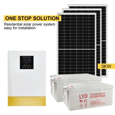 China Sistema solar doméstico de 3KW, soluciones de energía fuera de la red, batería de plomo ácido en venta
