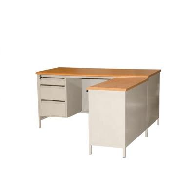 China L Shape Office MDF Board Three Drawers Steel Executive Desk for sale