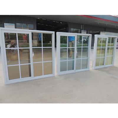 China Stained Glass UPVC Sliding Window And Door With Plastic Grill for sale