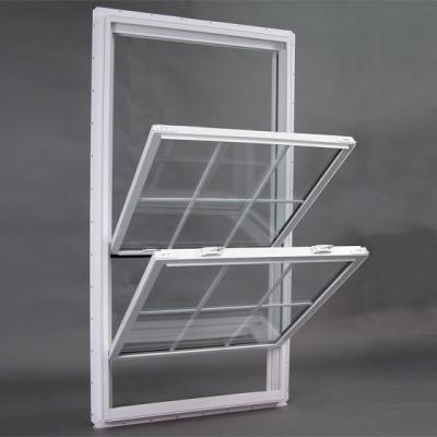 China Vertical Sliding Glass UPVC Double Glazed Sash Windows Vinyl Anti Theft for sale