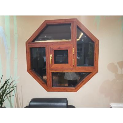 China Octagonal Fixed and top hung Artistic Shaped Aluminium Alloy Woodgrain Windows for sale