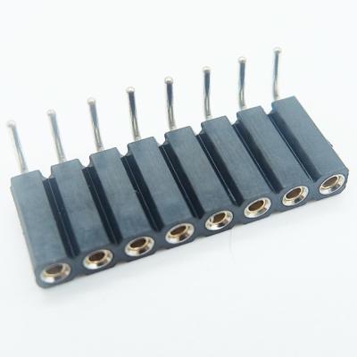 China 8p 2.54mm board to board connector single row machined female header h=7.0mm round pin right angel through hole for led for sale