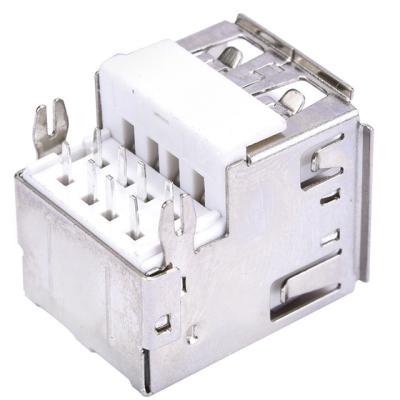 China USB connector 2.0 a type 2 ports female board cutout right angel through hole for pcb type for sale