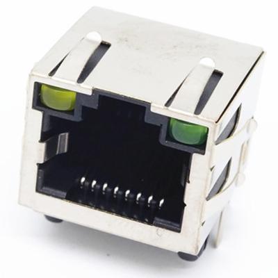 China 8P8C rj 45 ethernet connector jack modular up tab direction with post right angel through hole with shielded with led for sale