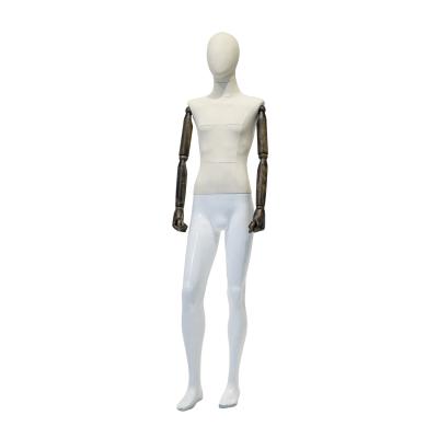 China Fiberglass Male Full Body Mannequin Half Wrapped Cloth Head And Wooden Arms for sale