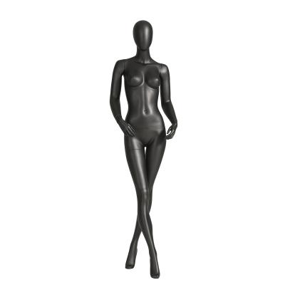 China Painted Black Full Body Mannequin , Matte Cross Legged Female Fiberglass Mannequin for sale