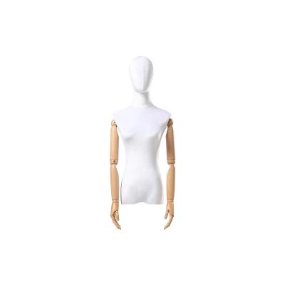 China Velvet Female Half Body Mannequin Stand With Wooden Arms 37cm Shoulder for sale