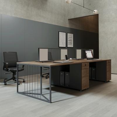 China Minimalist Four Person Office Workstation with Wooden Melamine Surface Desk and Chair for sale